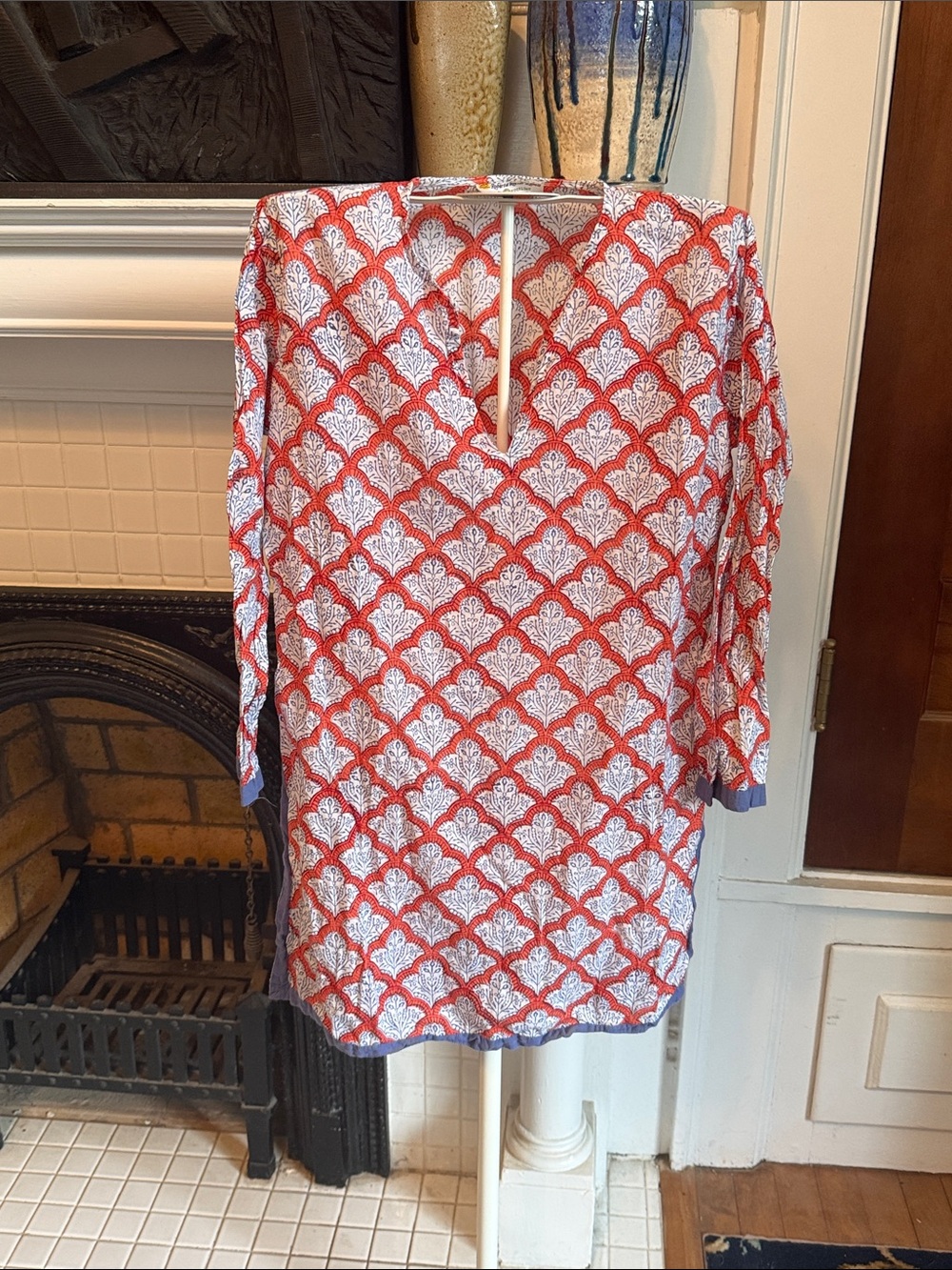 Roberta Roller Rabbit Printed tunic  with Blue Trim- worn about‎ 5-6x